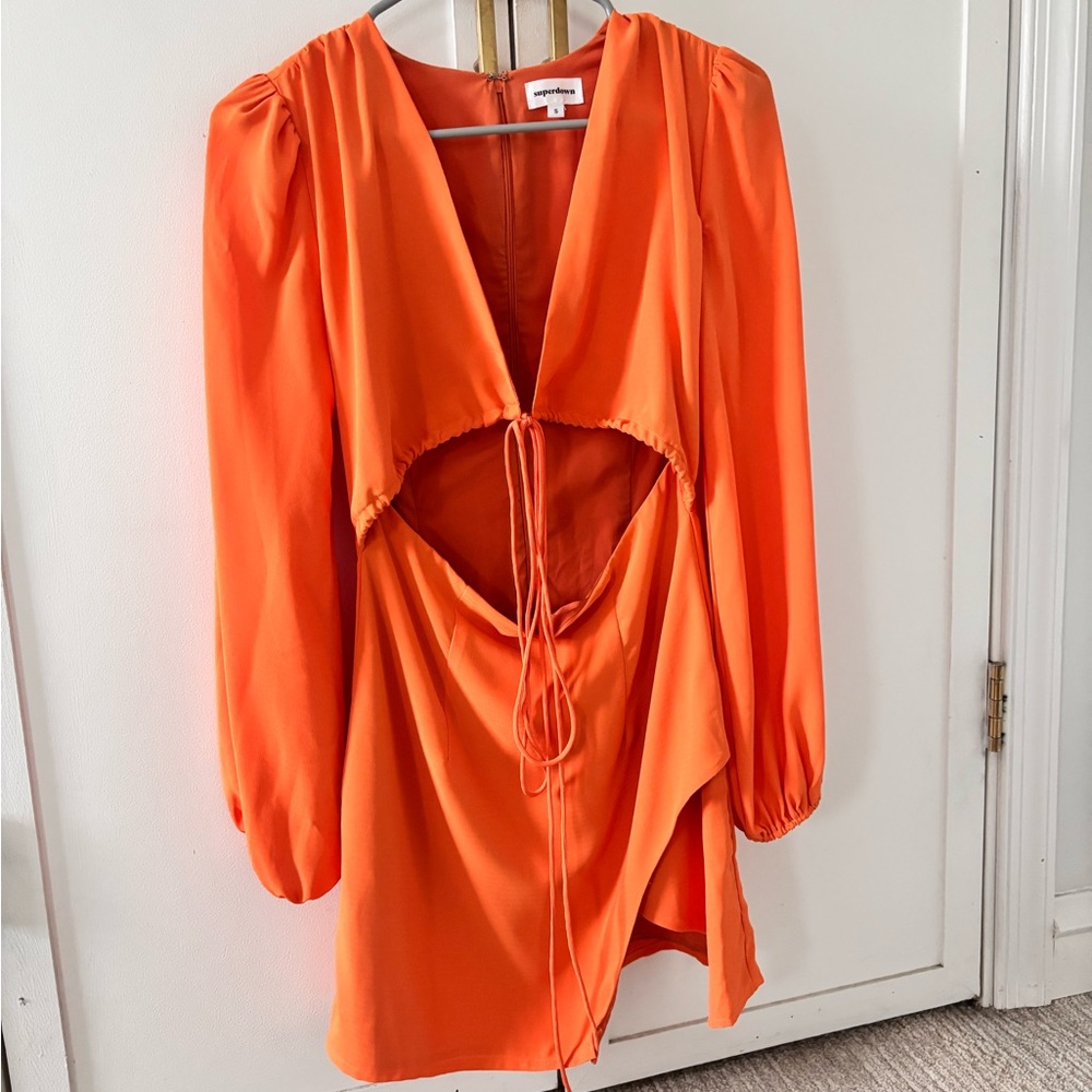 Superdown  Orange Cutout Long-Sleeve Mini Dress